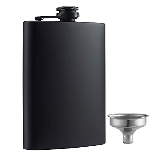 8 Oz Matte Black Stainless Steel Liquor Hip Flask with Funnel - Leakproof Gift Idea
