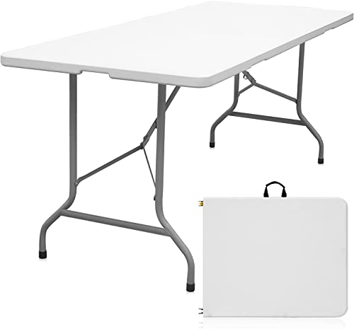 6ft Folding Utility Table, Portable Plastic Fold-in-Half Table for Dining