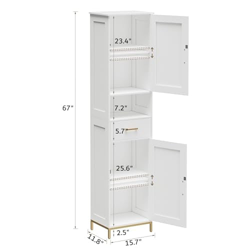 Homhedy 67-inch White Bathroom Storage Cabinet - Tall, Multi-Functional Bathroom Organizer