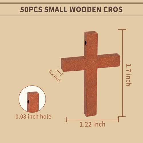 50 Pcs Small Wooden Crosses for Crafts, 1.7-Inch DIY Pendant Charms