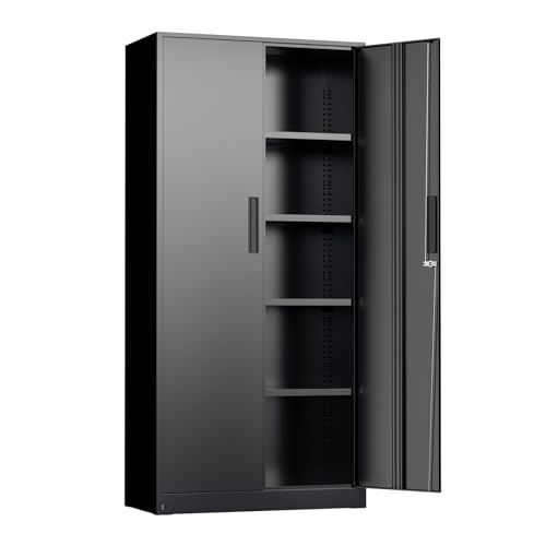 72-Inch Tall Locking Metal Storage Cabinet with 4 Adjustable Shelves, Black
