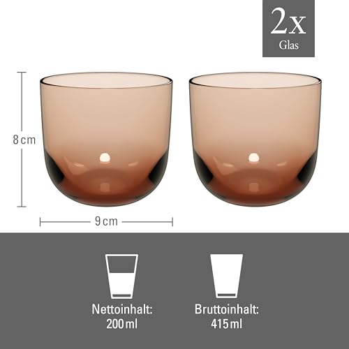 Set of 2 Colored Glass Water Tumblers, Clay Brown Drinking Glasses