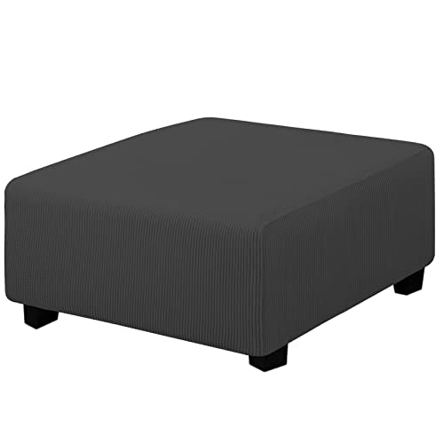 Stretch Square Ottoman Cover Dark Grey - Elastic Footstool Slipcover
