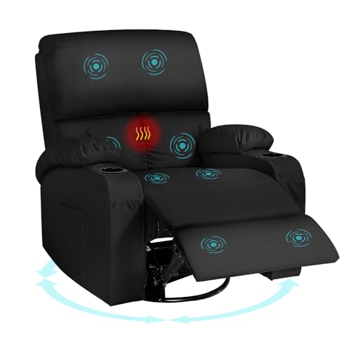Swivel Rocking Recliner Chair with Massage, Heat, and USB Charging Ports