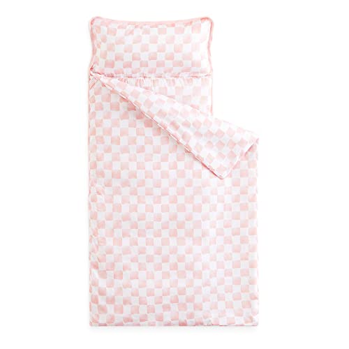 Toddler Nap Mat with Pillow and Blanket - Checkered Portable Sleeping Bag