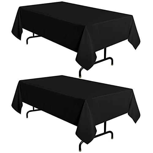 Black Rectangle Tablecloth 60x102 Inch (2 Pack) - Polyester Cover for 6ft Tables