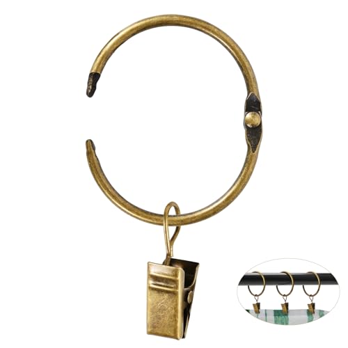 32 PCS Antique Brass Curtain Rings with Clips - 2-Inch Openable Rings