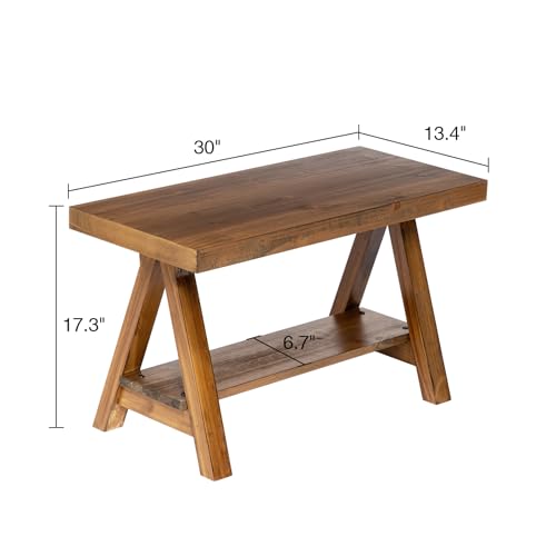 30-Inch Solid Wood Farmhouse Bench, Rustic Indoor Entryway Seating