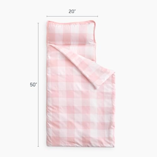 Wake In Cloud Toddler Nap Mat with Pillow & Blanket - Gingham Plaid Roll-Up Mat