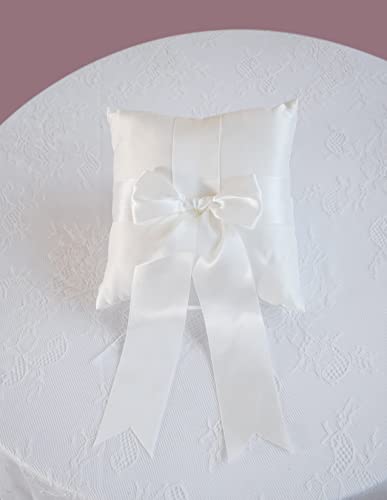 Ivory Wedding Ring Pillow with Satin Bow, 7.8-inch Ring Bearer Holder