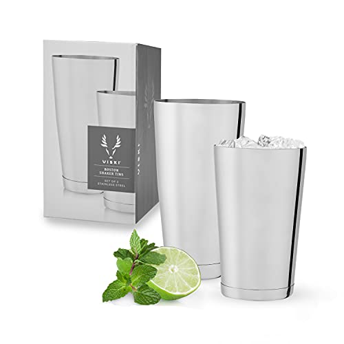 Viski Stainless Steel Shaker Tins for Cold Brew Cocktails, Margarita, Whiskey Sour, Espresso Martini Shaker, Home Bar Accessories, Bartending Tools, Bartender Gifts, 28 oz & 18 oz, Set of 2
