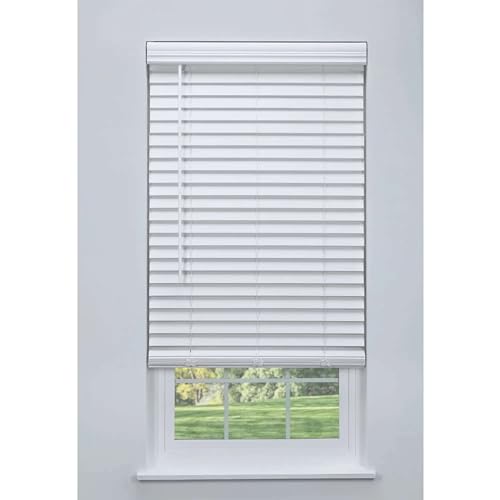 Cordless Faux Wood Blinds - White 20" W x 36" H, Flush Mount