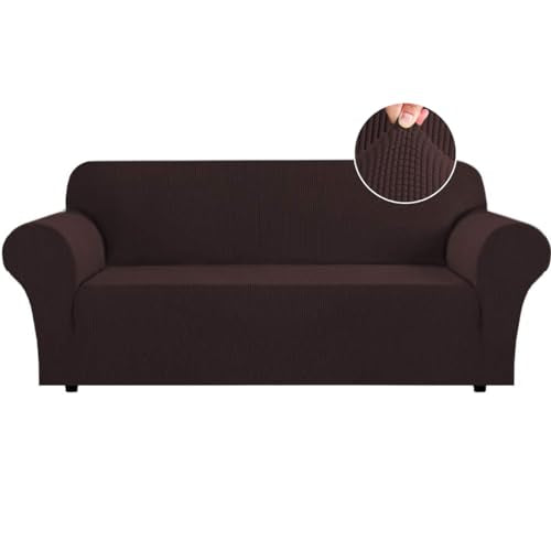 High Stretch Sofa Slipcover - Non-Slip Couch Cover for 3 Cushions, Large Brown, Washable Pet Protector