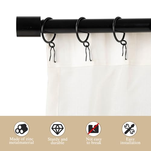 24-Piece Metal Curtain Rings with Hooks, 1.25-Inch Inner Diameter, Black