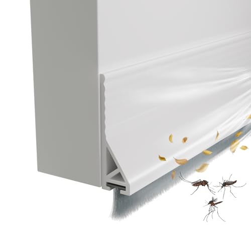 39-Inch Door Draft Stopper with Brush - Adhesive Door Sweep, White