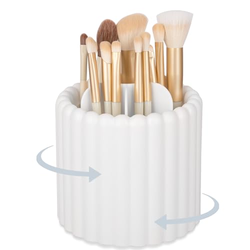 Anyoifax White Rotating Makeup Brush Holder Organizer with Removable Dividers - Small