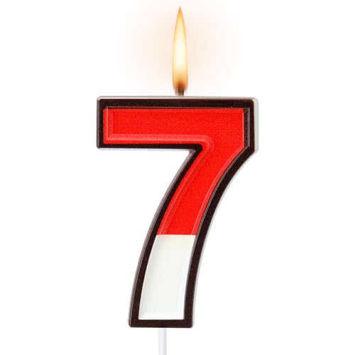 Red & White Numeral Birthday Cake Candle - Cartoon Theme Topper (Number 7)