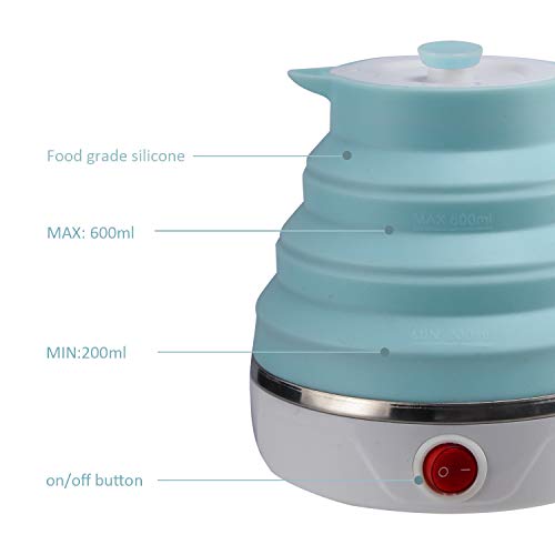 Collapsible Travel Electric Kettle, 600ml Portable Silicone Water Boiler