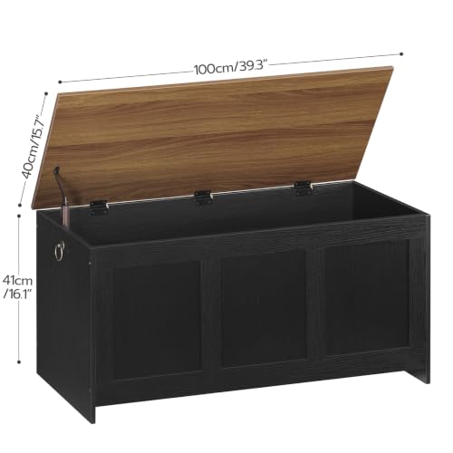 HOOBRO 39.3-Inch Retro Wooden Storage Bench with Lift Top, Black & Walnut