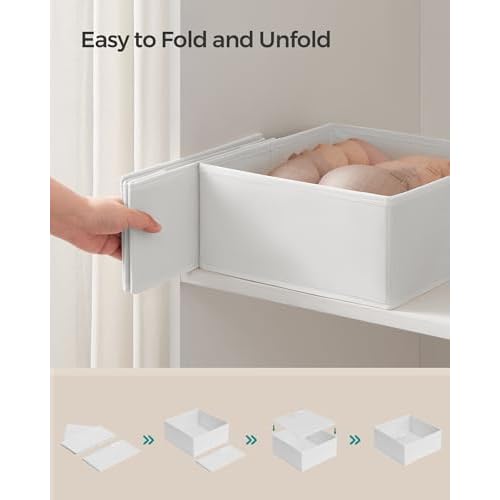 SONGMICS Drawer Organizer,Dresser Drawer Organizers, Set of 12, Foldable Fabric Storage Bins for Socks, Underwear, Bras, Ties, Scarves, Cloud White URDZ006W02