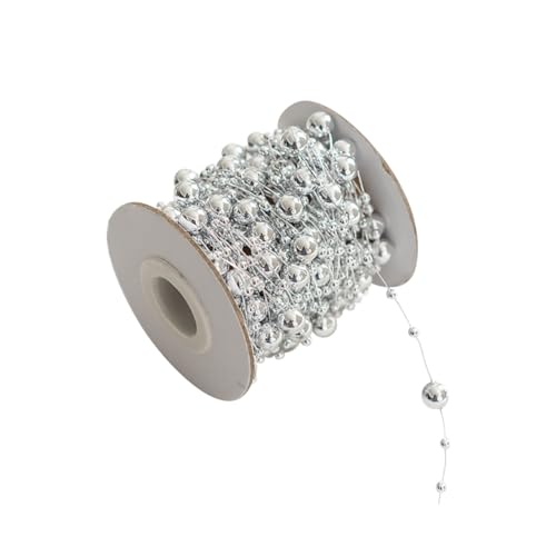 Silver Plastic Beaded Garland for Christmas Decorations, 10m Xmas Tree Beads