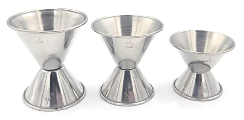 Metal Magery Stainless Steel Double Jiggers Set for Cocktails - 3 Sizes