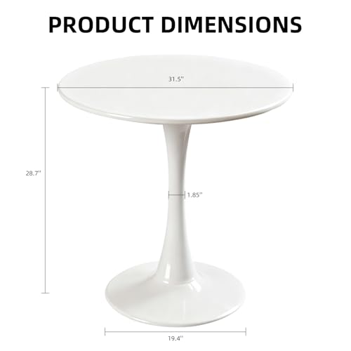 31.5" Round Tulip Dining Table, Mid-Century Modern Pedestal Table (White)