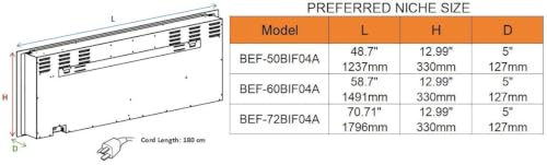 72-Inch Linear Electric Fireplace - Recessed Wall Mount with Smart App