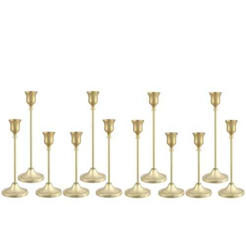 Gold Metal Candlestick Holders Set of 4 with Anti-Slip Pads