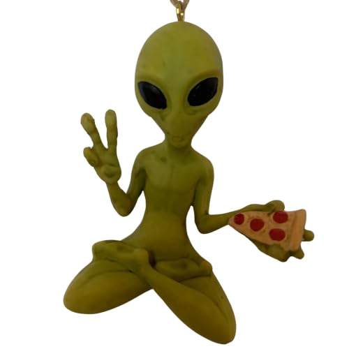 Funny Alien Christmas Ornament with Pizza - Sci-Fi Holiday Decor