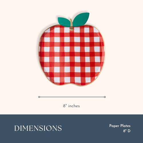 Cherry Red Gingham Apple-Shaped Paper Plates, Pack of 8 – Party Decor & Serveware