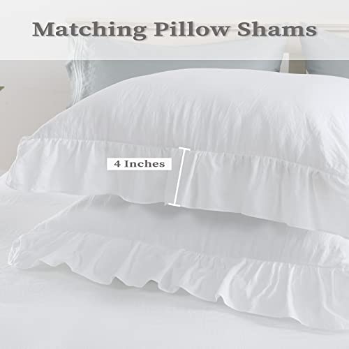 White Ruffle Queen Duvet Cover Set - 3-Piece Washed Microfiber Bedding