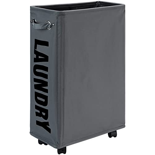 Slim Rolling Laundry Hamper, 25-inch Narrow Collapsible Clothes Basket