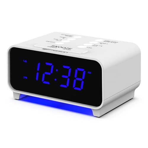 Dual Alarm Clock Radio with AM/FM, 0.9" Blue LED Display & Dimmer