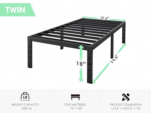18-Inch Twin Metal Platform Bed Frame, Heavy Duty No Box Spring Needed