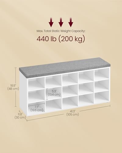 Entryway Shoe Storage Bench with Padded Seat and 15 Compartments