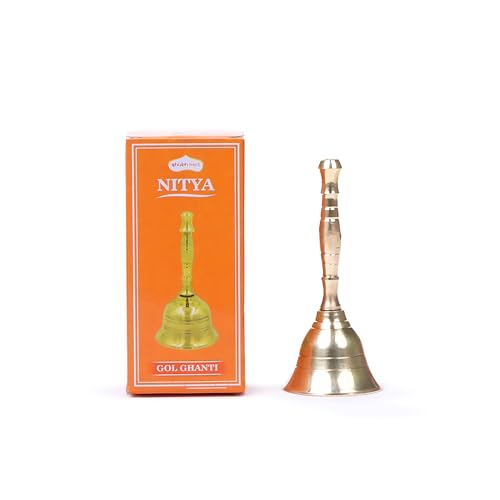 Solid Brass Puja Bell 3.5 Inch Hand Held Ritual Bell for Temple and Events