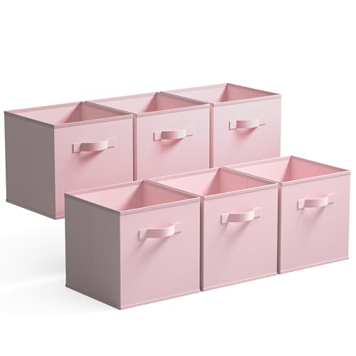 Pink 11-Inch Cube Storage Bins 6-Pack Collapsible Organizer Baskets