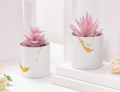 Mini Artificial Succulents 2-Pack - Pink Fake Potted Plants for Desk