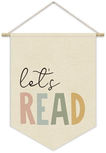 Let's Read Canvas Wall Banner, Bohemian Reading Corner Decor Hanging Flag