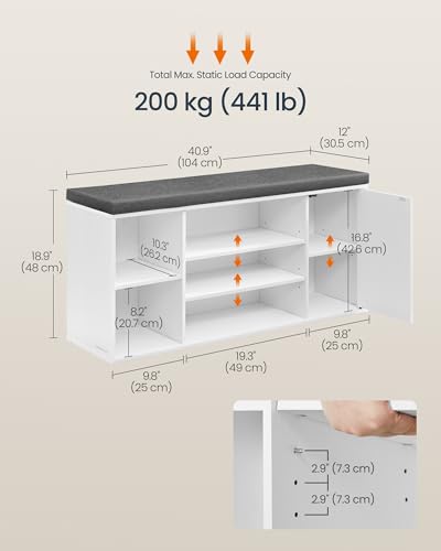 41-Inch Shoe Storage Bench with Cushion, Adjustable Shelves & Door Cabinet