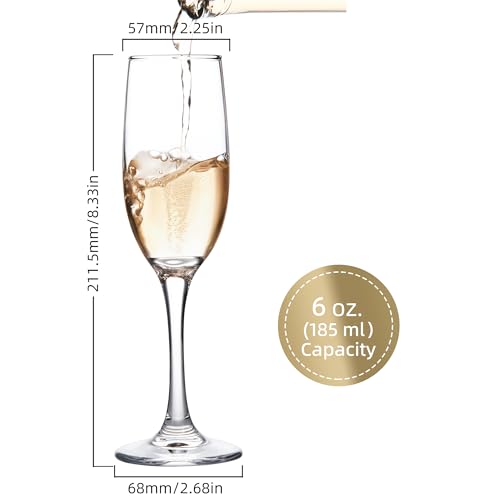 Set of 16 Champagne Flutes, 6oz Classic Long Stem Sparkling Wine Glasses
