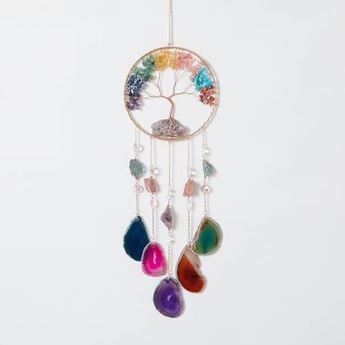 Tree of Life Dream Catcher with Healing Agate Stones Wall Decor