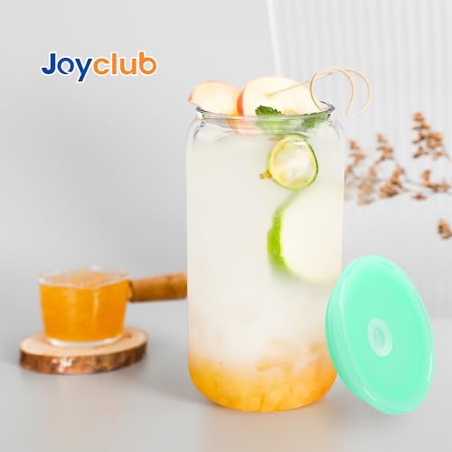 8-Piece 16oz Can-Shaped Glass Cup Set with Colorful Lids, Straws and Brushes