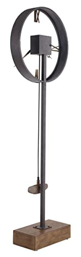 Rustic Grandfather Floor Clock with Faux Stone Pendulum and Metal Frame