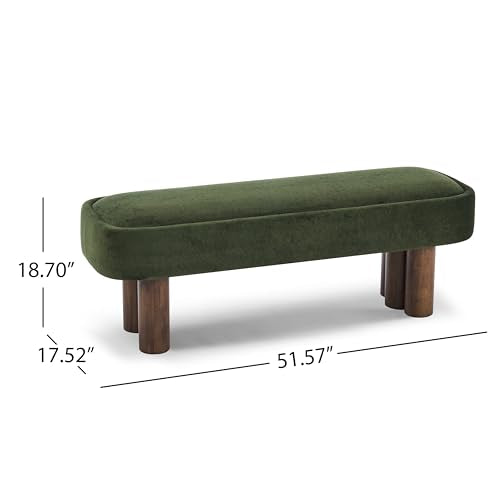 Upholstered Dining Bench, Olive Green Fabric Entryway Bench with Walnut Legs