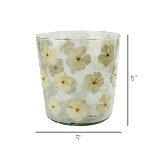 HomArt Enamelled Flower Hurricane Candle Holder - 5-inch Glass Decor