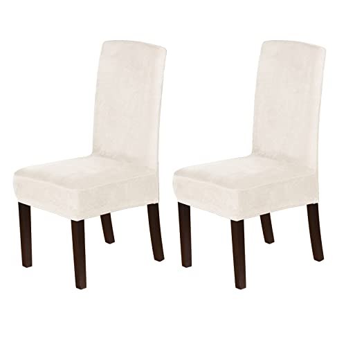 H.VERSAILTEX Dining Chair Covers Velvet Stretch Chair Covers for Dining Room Set of 2 Parson Chair Slipcovers Chair Protectors Covers Dining, Soft Thick Solid Velvet Fabric Washable, Ivory
