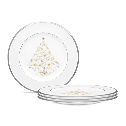 Noritake Palace Christmas Platinum Accent Plates Set of 4, 2 Inch Holiday Dinnerware