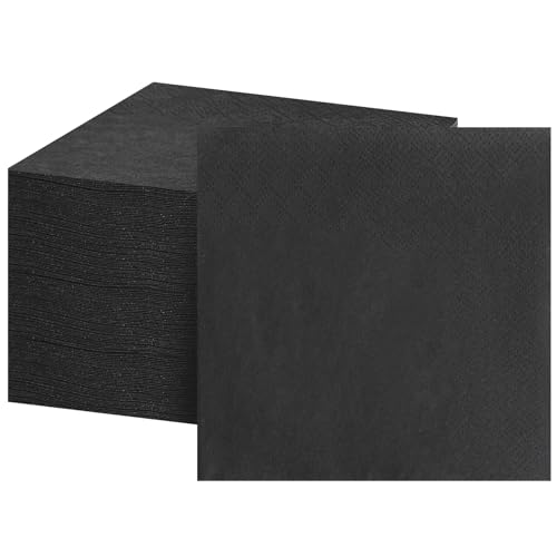 FLOWERCAT Black Cocktail Napkins 100-Count 2-Ply Disposable 10x10 Inches for Parties